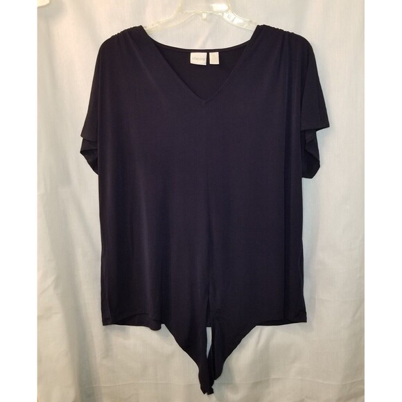 Chicos No Iron Tie Front Shirt Blouse Size 4 XXL Pullover Blue Stretch - Picture 1 of 8